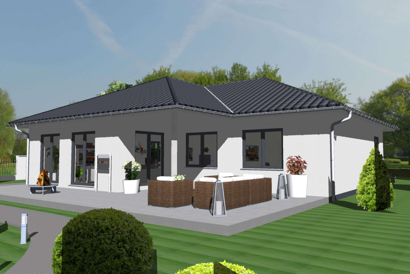 Winkelbungalow 3D-Ansicht 1
